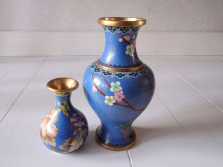 Cloisonne sininen maljakko 2 kpl 1970-luku