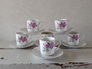 Vaaleanpunainen ruusu kahvikuppi 6 kpl 