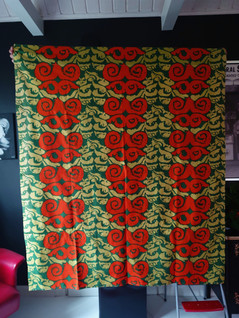 Oranssi - vihreä retro verho 2 kpl