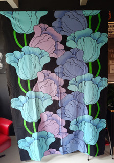 PMK Sabrina pöytäliina / verho turkoosi lila 1970-luku