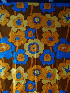 Retro värikäs verho 2 kpl oranssi-sininen-keltainen / kangas 