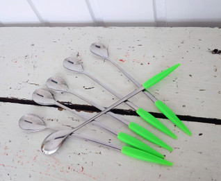 Vintage vihreä pitkä jälkiruokalusikka 6 kpl