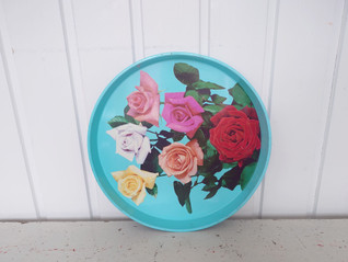 Handiware Summer roses turkoosi tarjotin vintage