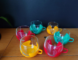 Retro värikäs kuumajuomalasi / kahvikuppi 6 kpl