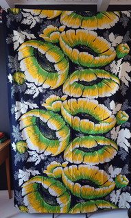 Fin-Helen Ulpukka verho / pöytäliina vihreä-keltainen 1970-luku