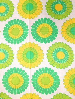 Vintage vihreä - keltainen kukkakangas / verho