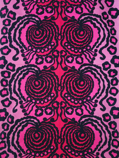 Tampella pinkki - musta retro verho 2 kpl Kristiina Koskivuori