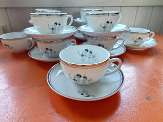 Vintage Art Deco hopea kahvikuppi 10 kpl 