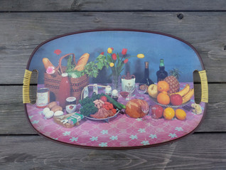 Vintage tarjotin picnic eväskori 1960-luku