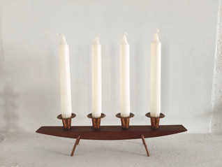 Teak vintage kynttilänjalka / pöytäkynttelikkö 