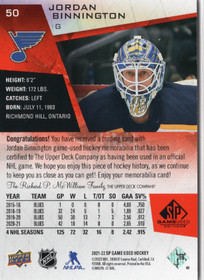 2021-22 SP Game Used Red Jersey #50 Jordan Binnington