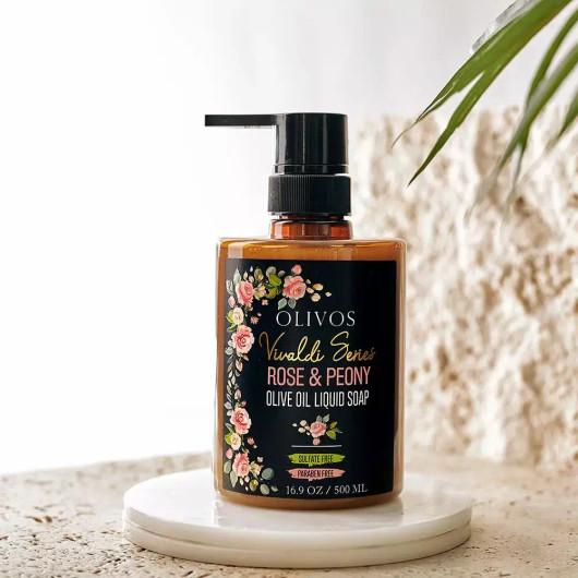 • Olivos nestemäinen ruusu & pioni oliiviöljysaippua 500 ml