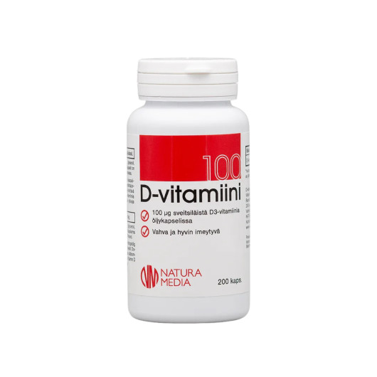D 100 µg - VAHVA D-VITAMIINI AIKUISILLE! (200 kapselia)