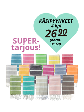 OSTA TÄSTÄ 4 käsipyyhettä, maksat vain 26,90 € (säästät 4,70 €!)