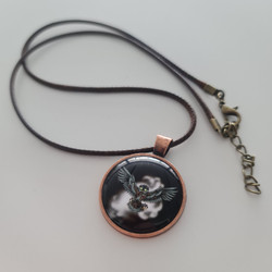 Owl Pendant, round, copper colour