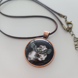Owl Pendant, round, copper colour