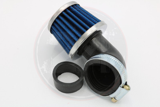 Ilmansuodatin Power filter 28/35mm 90° kulmalla, kromi