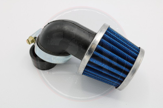 Ilmansuodatin Power filter 28/35mm 90° kulmalla, kromi