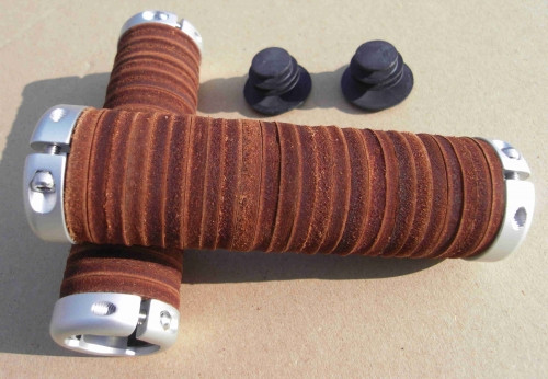 LEATHER DONUT LOCKING GRIPS, BROWN, 125 MM