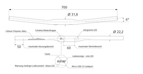 LIGHTSKIN LED HANDLEBAR 640 MM SILVER
