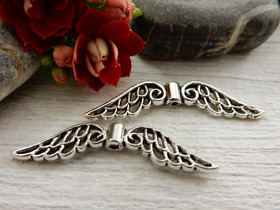 Metallihelmi/riipus siivet, 31x8mm, kromi, 10kpl