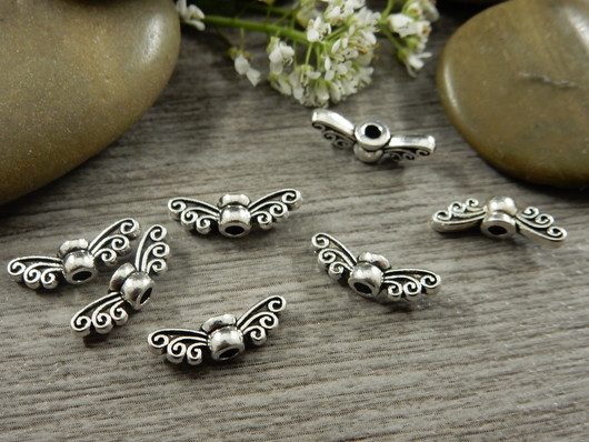 Metallihelmi/riipus siivet, 14x4mm, kromi, 10kpl