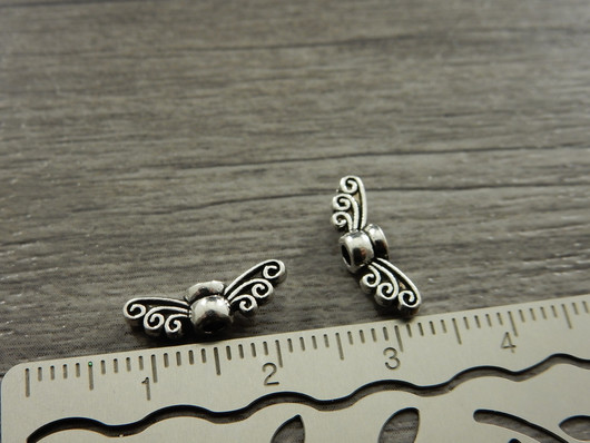 Metallihelmi/riipus siivet, 14x4mm, kromi, 10kpl