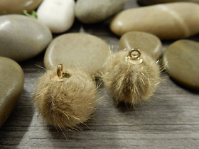 Pom pom riipus, 17x14mm, vaaleanruskea/kulta, 1kpl