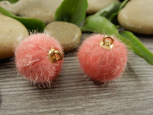 Pom pom riipus, 17x14mm, vaaleaoranssi/kulta, 1kpl