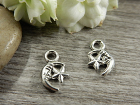 Kuu ja tähti riipus, 12x7mm, kromi, 1kpl