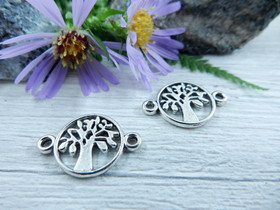 Elämänpuuriipus/linkki, 12x18mm, kromi, 1kpl