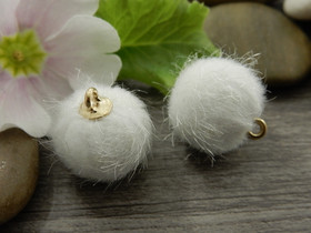 Pom pom riipus, 17x14mm, valkoinen/kulta, 1kpl