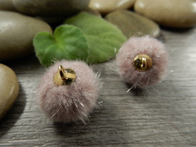 Pom pom riipus, 17x14mm, roosa/kulta, 1kpl