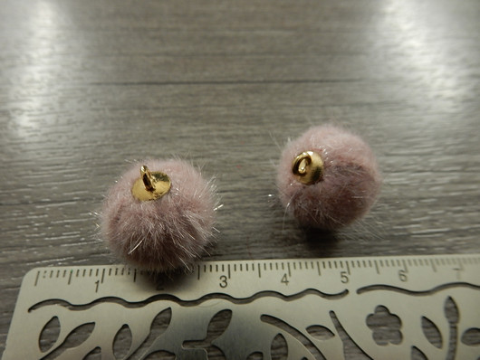 Pom pom riipus, 17x14mm, roosa/kulta, 1kpl