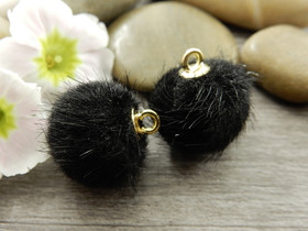 Pom pom riipus, 17x14mm, musta/kulta, 1kpl