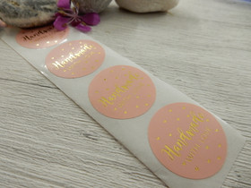 Handmade with love tarra, 25mm, kulta/vaaleanpunainen, 10kpl