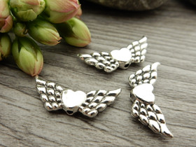 Metallihelmi/ riipus siivet, 22x9mm, kromi, 10kpl