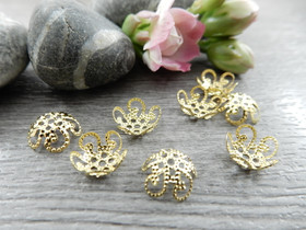 Helmihattu kupera kukka, 8mm, kulta, 20kpl 