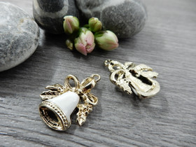 Joulukelloriipus, 21x16mm, kulta/valkoinen, 1kpl