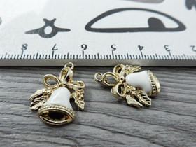 Joulukelloriipus, 21x16mm, kulta/valkoinen, 1kpl