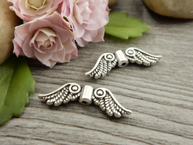 Metallihelmi/ riipus siivet, 23x7mm, kromi, 10kpl