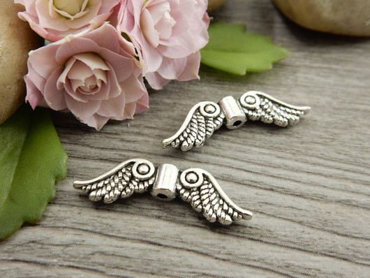 Metallihelmi/ riipus siivet, 23x7mm, kromi, 10kpl