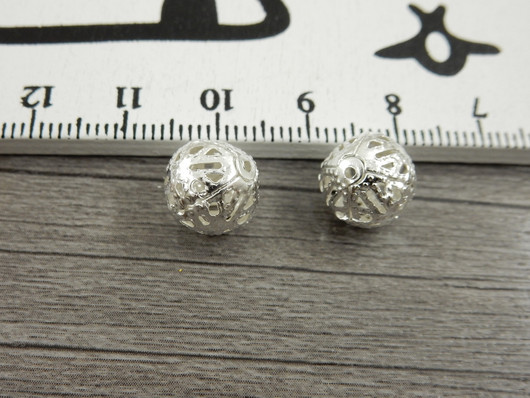 Metallihelmi filigraani, 10mm, kirkashopea, 10kpl
