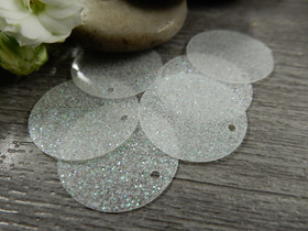 Paljetti/riipus, 20mm, valkoinen/kirkas, 1kpl