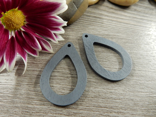 Puuriipus pisara, 37x25mm, harmaa, 1kpl