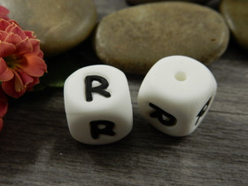 Kirjainhelmi R, 12mm, valkoinen, 1kpl