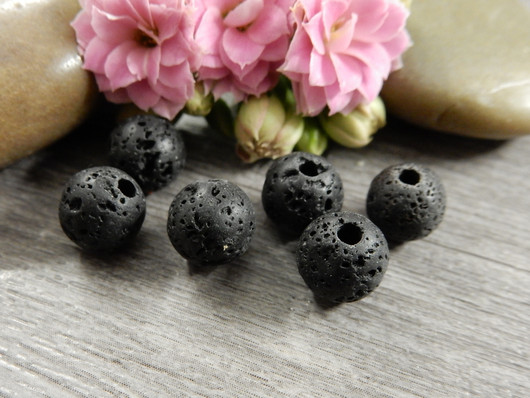 Laavakivihelmi, 8mm, musta, 10kpl