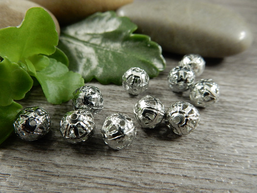 Metallihelmi filigraani, 6mm, kromi, 20kpl