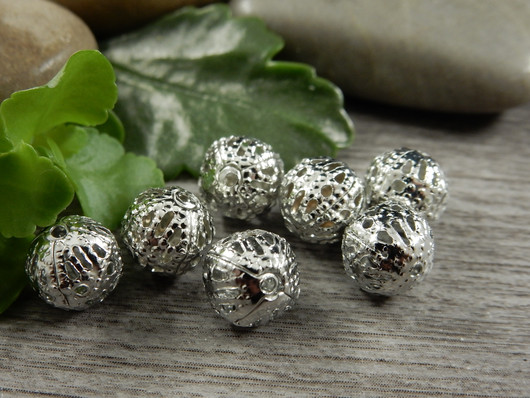 Metallihelmi filigraani, 8mm, kromi, 20kpl