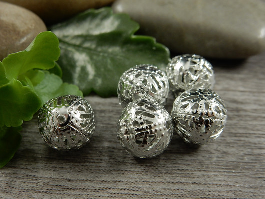 Metallihelmi filigraani, 10mm, kromi, 10kpl